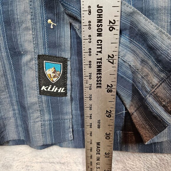 Kuhl Mens L Blue Striped Long Sleeve Button Shirt career date party casual logo - Picture 4 of 11
